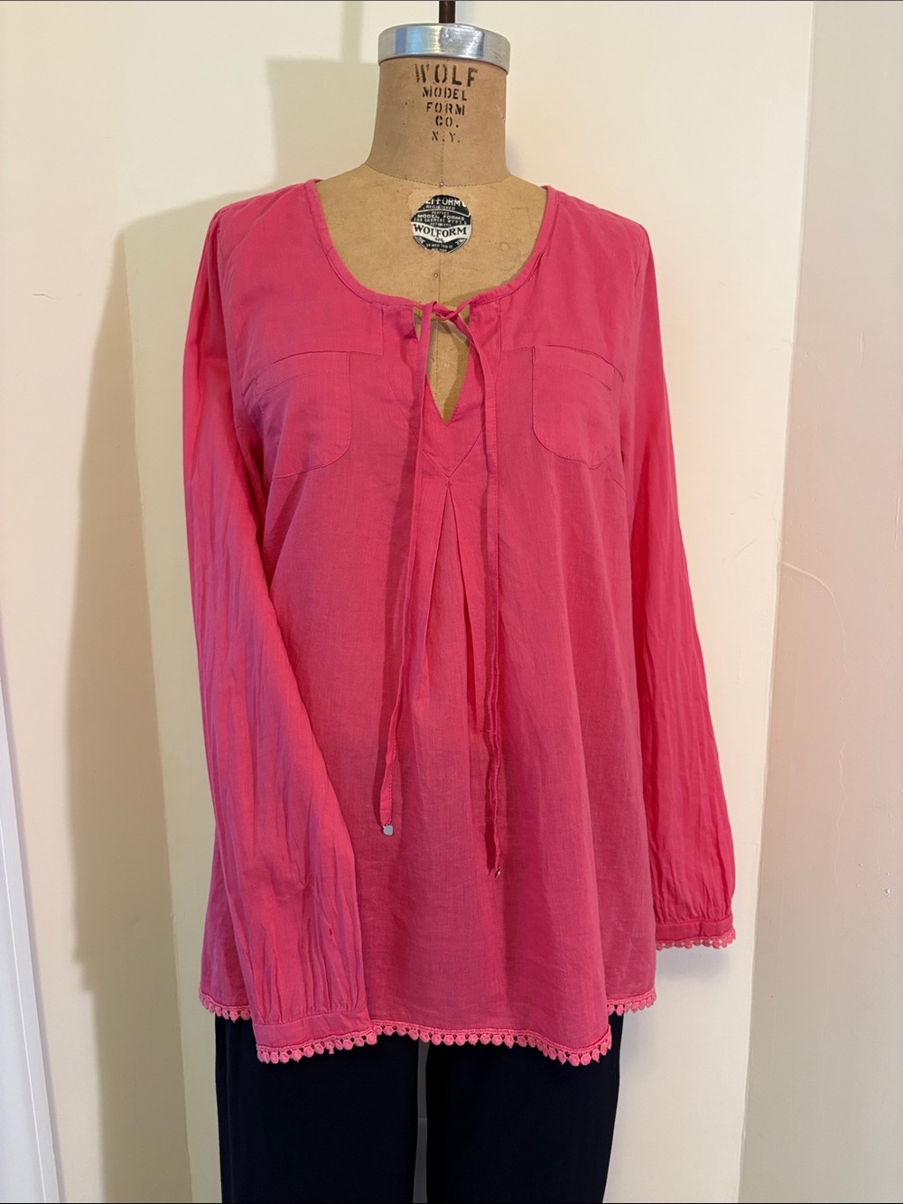 Women's Pink Tie-Neck Tunic Top